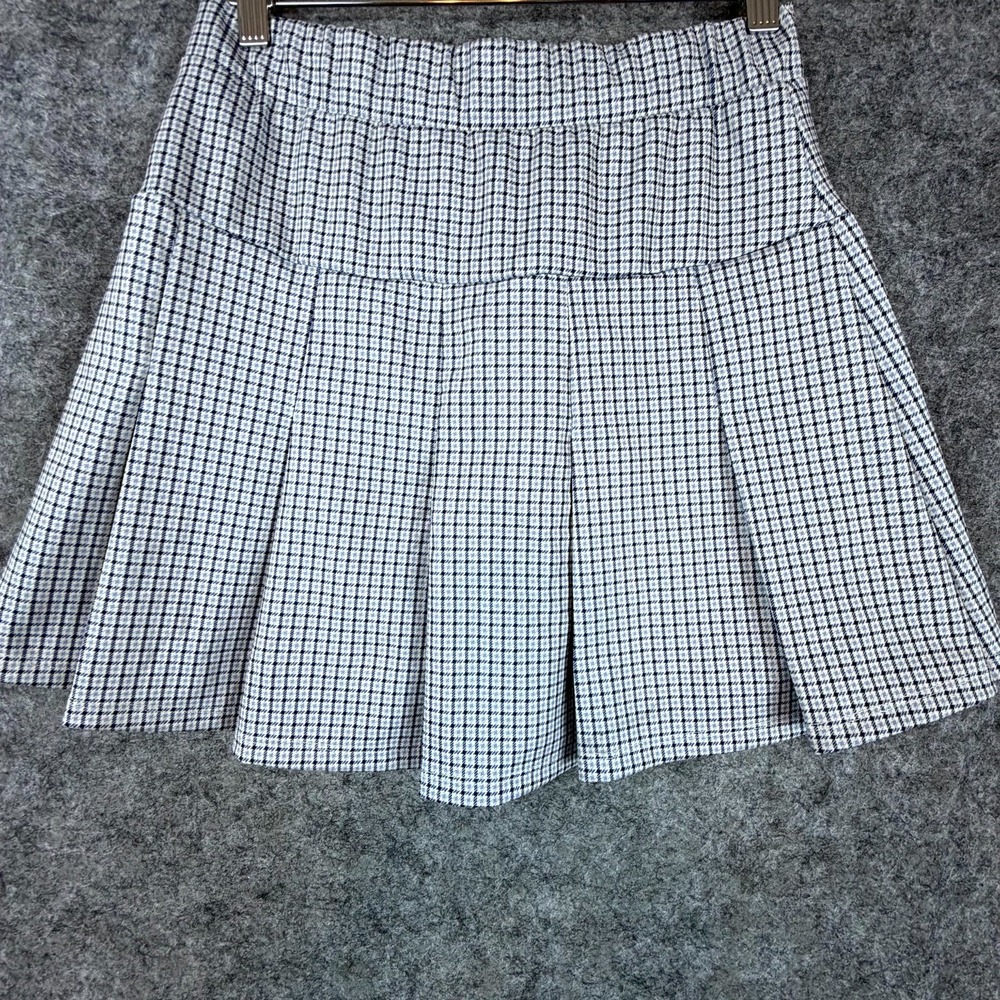 Olive & Oak Tennis Mini Skirt Womens Medium White Blue Plaid Pleated Academia - Picture 2 of 5